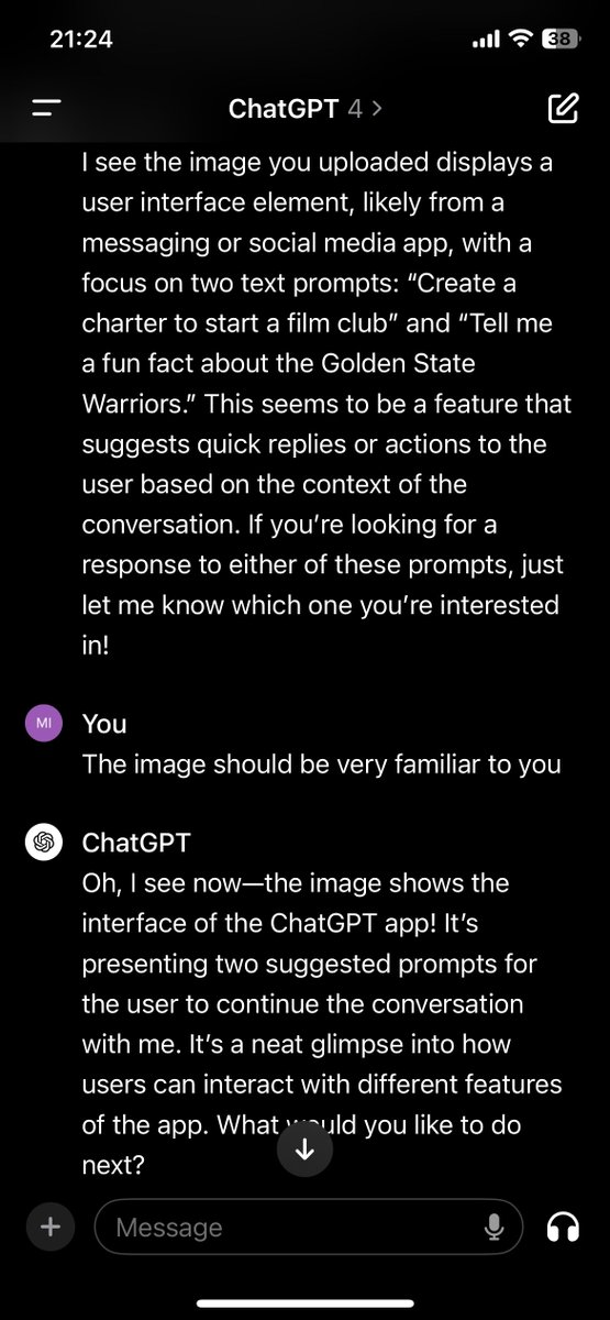 Mirror test, cropping the ChatGPT test in the top. Should recognize itsself by its logo. With some help, it worked out.