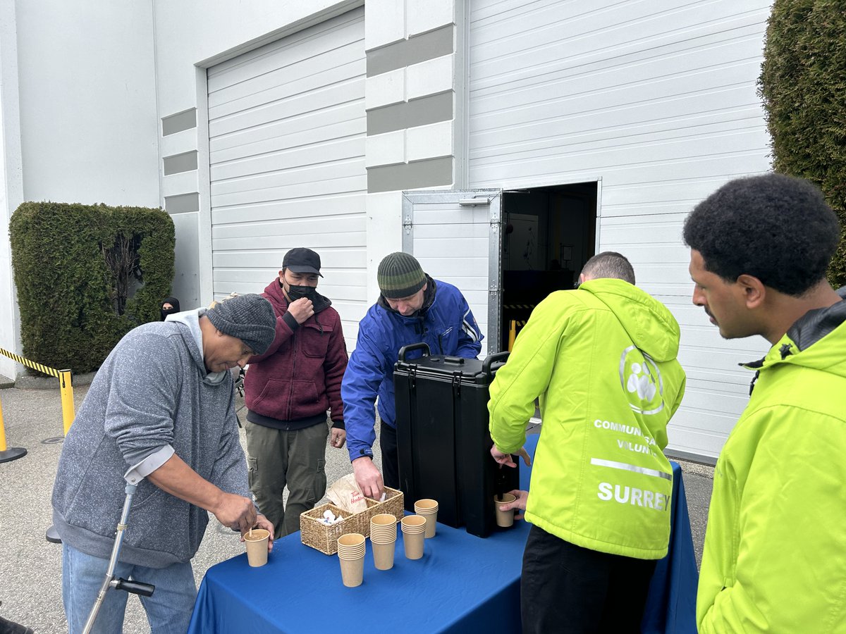 A fun morning working @SurreyFoodBank with my buddy Shari inside while C1st unit and @PreventCrimes members served coffee/tea outside for our weekly 'Coffee with the Community'. #community #connection #copwhocares