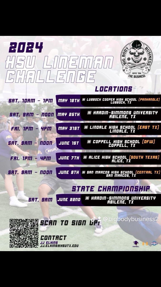 We are excited to host the DFW @HSUCowboys state qualifier lineman challenge June 1st.