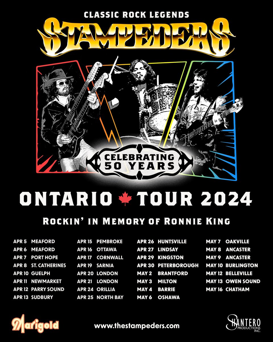 On we rock in honor of our brother Ronnie King! Join us at one (or two) of our 31 shows across Ontario this April through May. 🎸🥁🎶

Tickets on sale now at thestampeders.com/tour