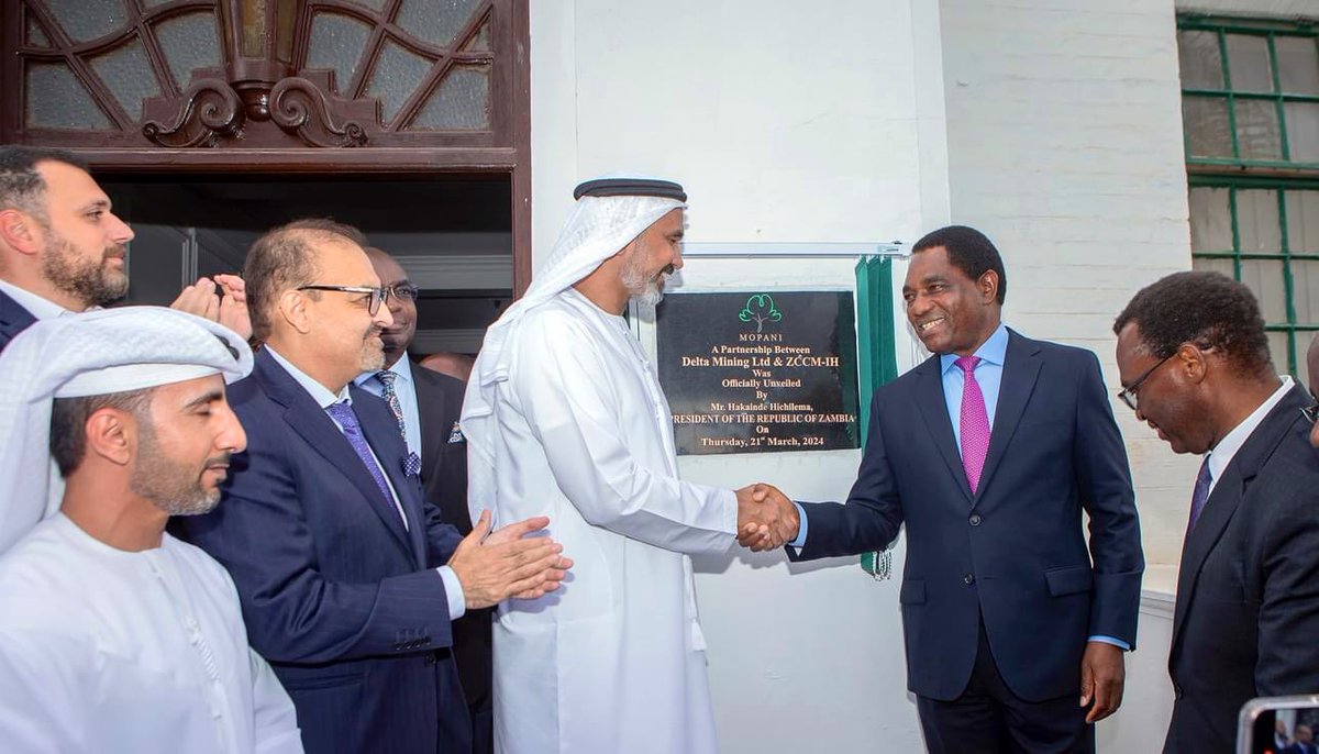 HHichilema's tweet image. A proud day today,  heralding a new beginning for Zambia &amp;amp; Copperbelt as we re-launch Mopani Copper Mines that’s set to revitalise #Kitwe.
This #JV with our partners, International Resource Holdings, sees 🇿🇲 retain 49% shares, reaffirming our commitment to national benefit. 🇿🇲🇦🇪