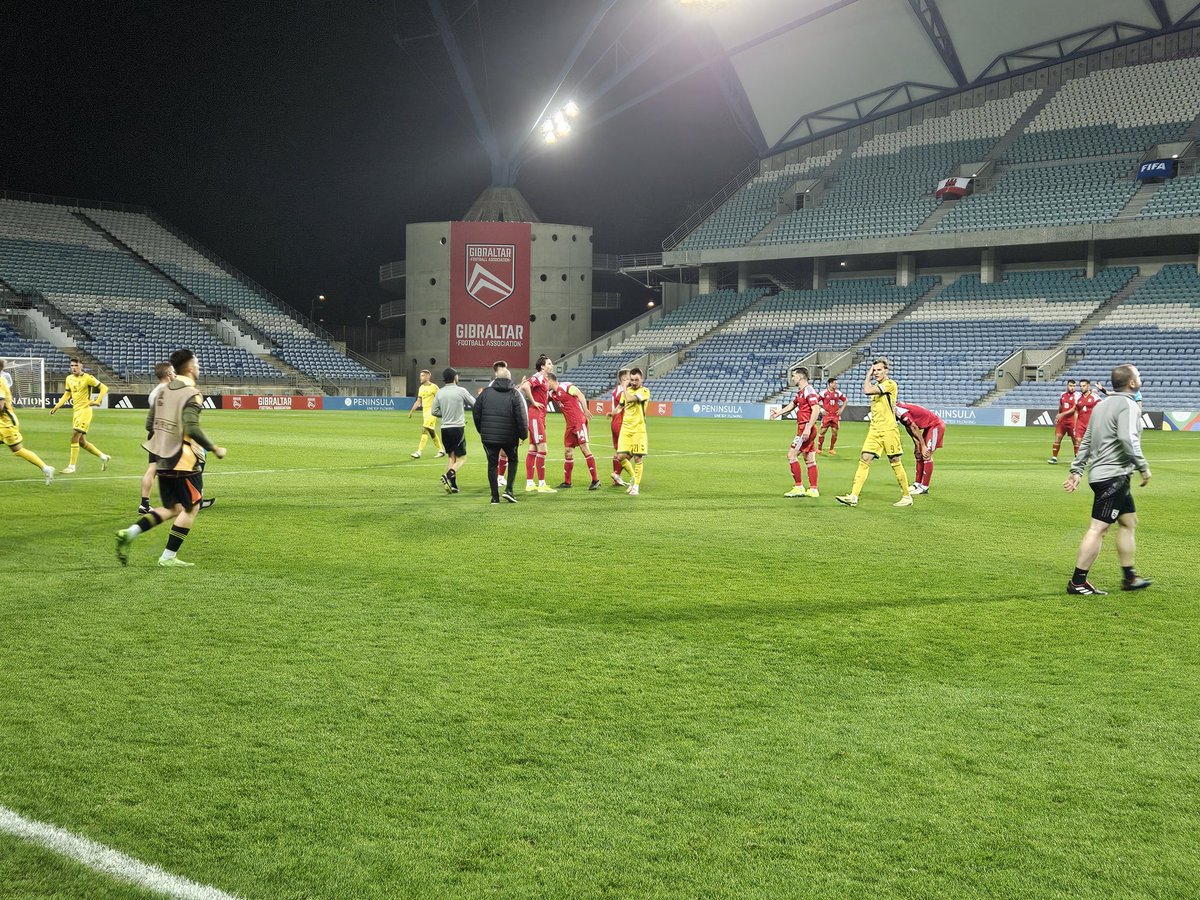 HT at the Estadio Algarve and it's Gibraltar 0-0 Lithuania. Gibraltar down to 10 men after goalkeeper Dayle Coleing was shown a straight red card.