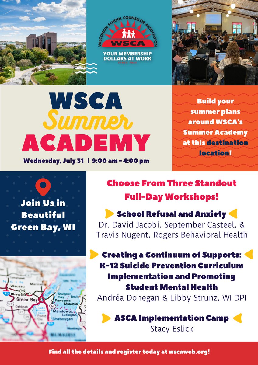 Starting to dream of summer? We sure are! Include WSCA's Summer Academy in your plans and join us for three amazing full-day workshop options in beautiful Green Bay, WI. Registration and full workshop descriptions can be found on our website at buff.ly/3x5m7hX