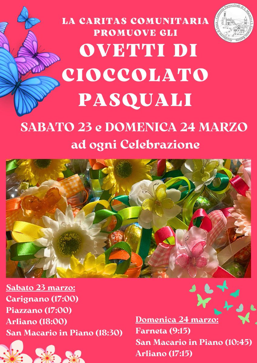 sanmacariolucca's tweet photo. Questo sabato 23 e domenica 24 marzo la Caritas comunitaria promuove gli ovetti di cioccolato pasquali 🥚🌺 https://t.co/6aMmIgnV7N