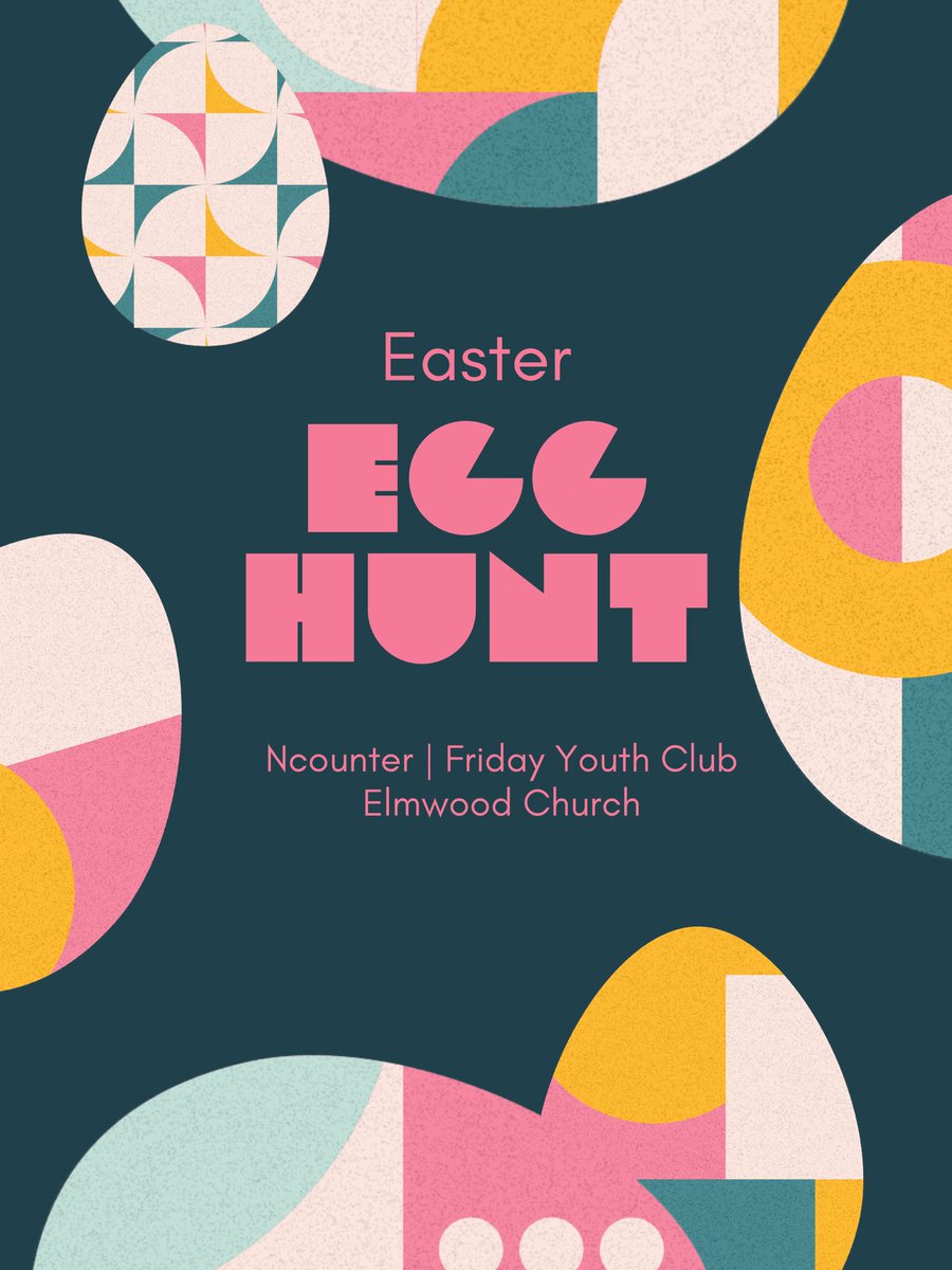 Join us tomorrow for Easter Egg Hunt at Ncounter, our Friday evening youth group at Elmwood Church, 8:30-10:00pm

Ncounter is for young people aged 11-18

#easter #easteregghunt #youth #youthclub #fridayclub #churchyouth