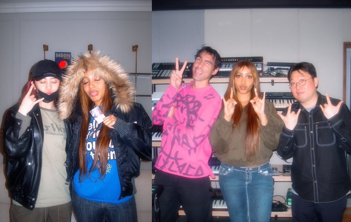 Sserafimers's tweet photo. 🚨NEW COLLAB??? PINKPANTHERESS &amp; YUNJIN??

Pinkpantheress in a studio with LE SSERAFIM Yunjin and Producer Pdogg, next collab? 👀🤡 https://t.co/ecyi9TWxPO