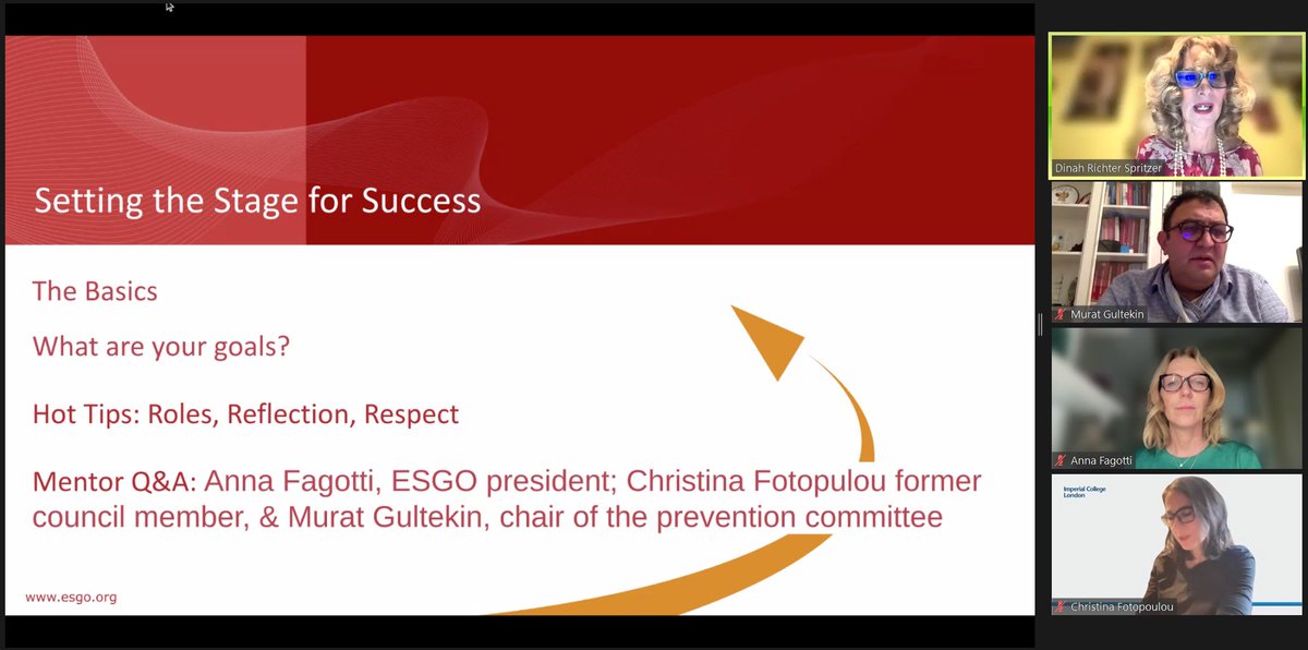 Today we had the first online webinar of the ENYGO-ESGO Mentorship Programme. Huge thanks to the Speaker Dinah Richter Spritzer, Panelists - Anna Fagotti, Christina Fotopoulou, Murat Gültekin, and all Participants! @ESGO_society @CF_PC_OvCaGroup @annafagottimd