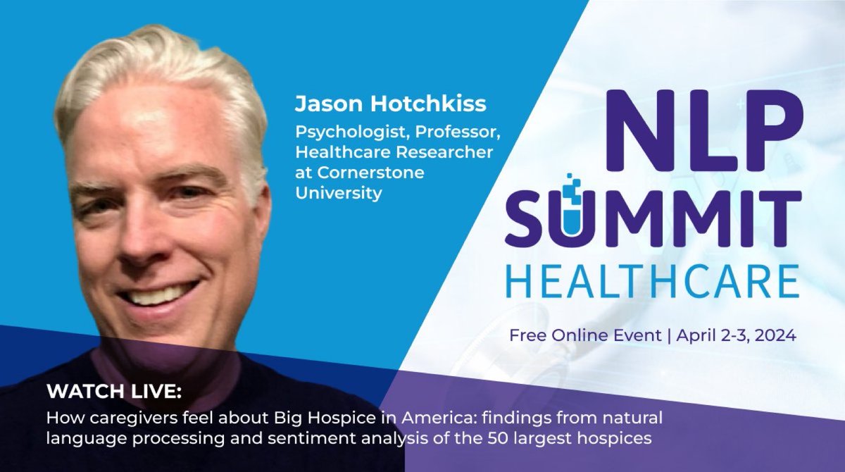 oin us at the #Healthcare #NLPSummit 2024 on April 2-3, where Jason Hotchkiss, @CornerstoneU, will share his insights on ‘Development of a Method for Hospice Quality Assessment’
Read more: hubs.li/Q02qkSlr0 
#LLMs #HealthcareLLMs #nocode #GenerativeAI #HealthcareAI