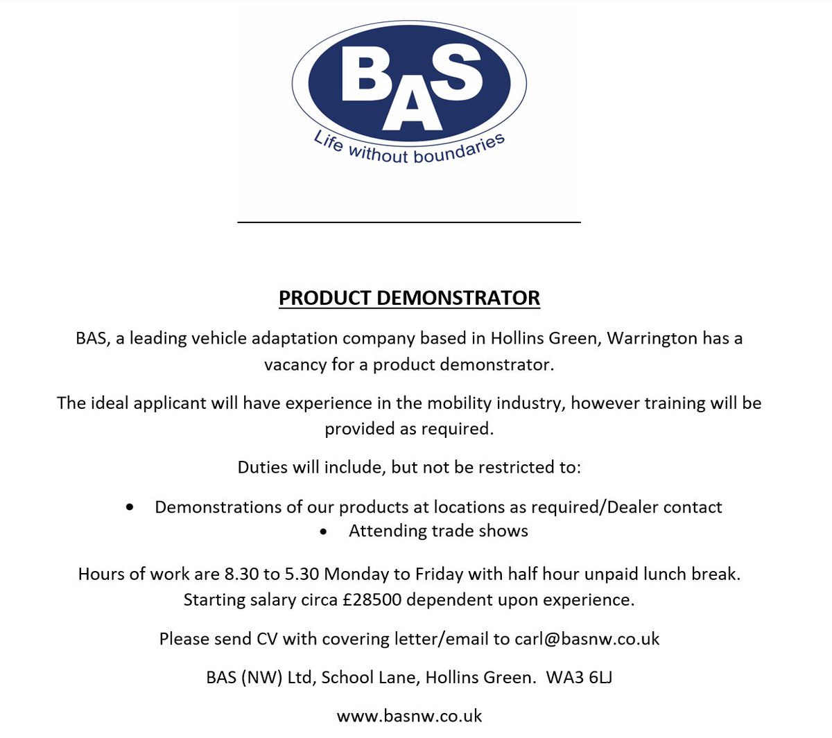 ⭐️⭐️⭐️ WE ARE HIRING - PRODUCT DEMONSTRATOR ⭐️⭐️⭐️

#productdemonstrator #jobadvert #wearehiring #vehicleadaptations #motability #localjobs