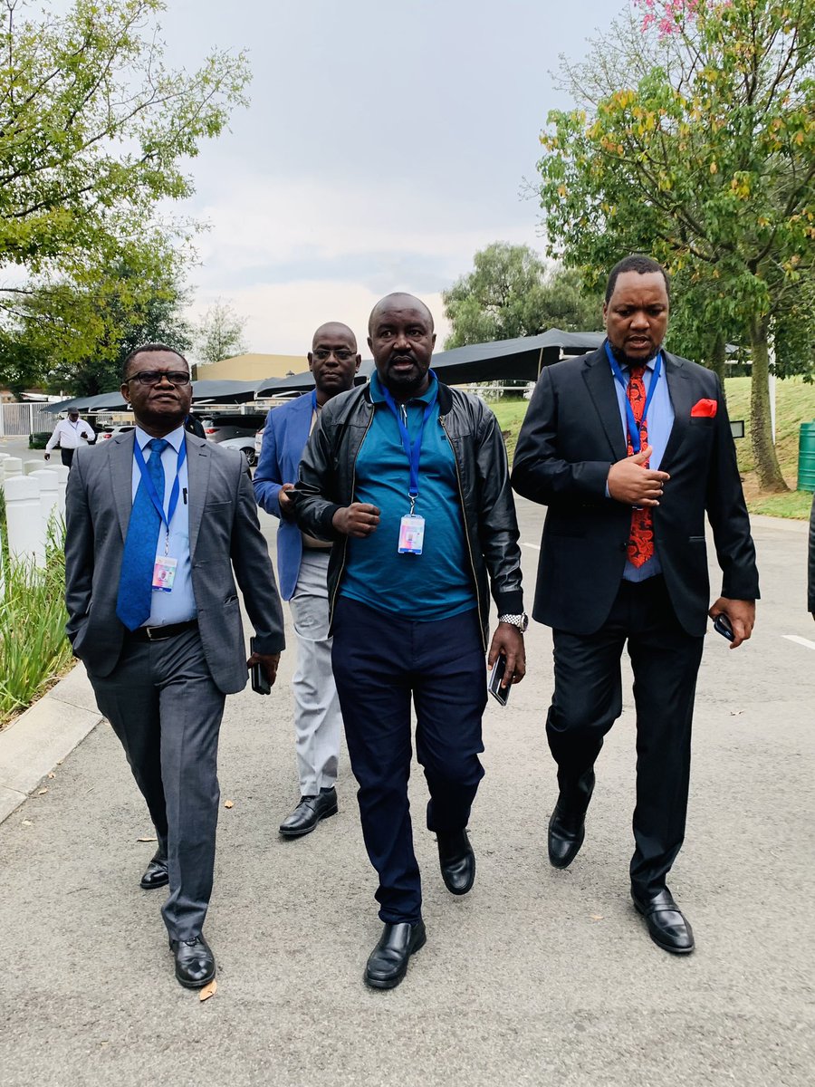 Earlier today we went through the accreditation at the Pan African Parliament in Midrand. In picture from left to right Newton Samakayi - Zambia. Patrick Nsamba Oshabe - Uganda. Our PAP Presidential candidate - Miles Sampa , Zambia.