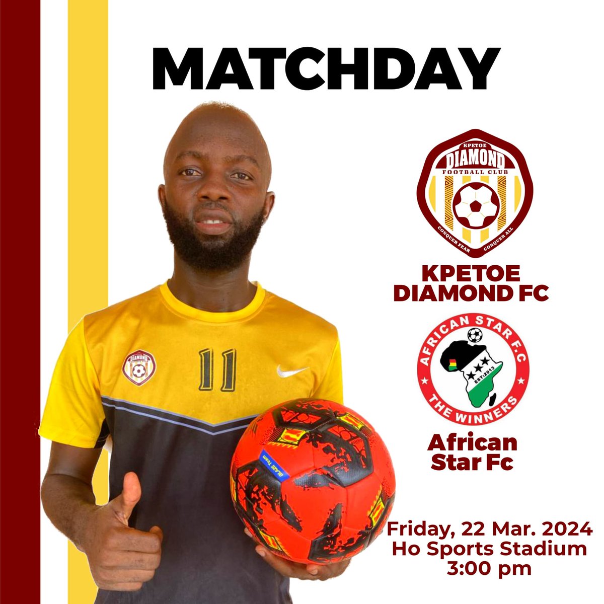 Another hurdle to cross tomorrow as we play African Star FC at 3pm. 

A win, win and win it is.

❤️💛🤍

#LetsWinTogether
#ConquerFearConquerAll
#haildiamondfc

@rfavolta