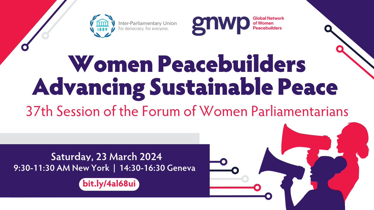 GNWP🟣 CEO @MavicCBalleza will speak at this event⬇️ to highlight civil society's key role in peacebuilding & conflict prevention. She will present recs✅ on how parliamentarians & 🚺 peacebuilders can collab to ensure inclusive🤝 + sustainable peace🕊️ 🔗bit.ly/4al68ui