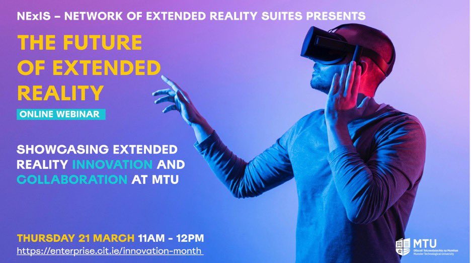 NExIS (@nexismtu) on Twitter photo Kudos to all presenters for sharing their #XR initiatives this morning at our webinar. We were enthused to learn about the level of XR research, teaching, EPE and creative projects being undertaken across <a href="/MTU_ie/">Munster Technological University</a>. <a href="/AgritechA/">ACE: Digital Immersive Technology Specialists</a> <a href="/NimbusCentre/">Nimbus Centre</a> <a href="/HalpinCentre/">Halpin Centre</a> <a href="/mtu_csm/">MTU Cork School of Music</a> <a href="/MTUInnovate_/">MTU Research Innovation and Enterprise</a> Kudos to all presenters for sharing their #XR initiatives this morning at our webinar. We were enthused to learn about the level of XR research, teaching, EPE and creative projects being undertaken across <a href="/MTU_ie/">Munster Technological University</a>. <a href="/AgritechA/">ACE: Digital Immersive Technology Specialists</a> <a href="/NimbusCentre/">Nimbus Centre</a> <a href="/HalpinCentre/">Halpin Centre</a> <a href="/mtu_csm/">MTU Cork School of Music</a> <a href="/MTUInnovate_/">MTU Research Innovation and Enterprise</a>