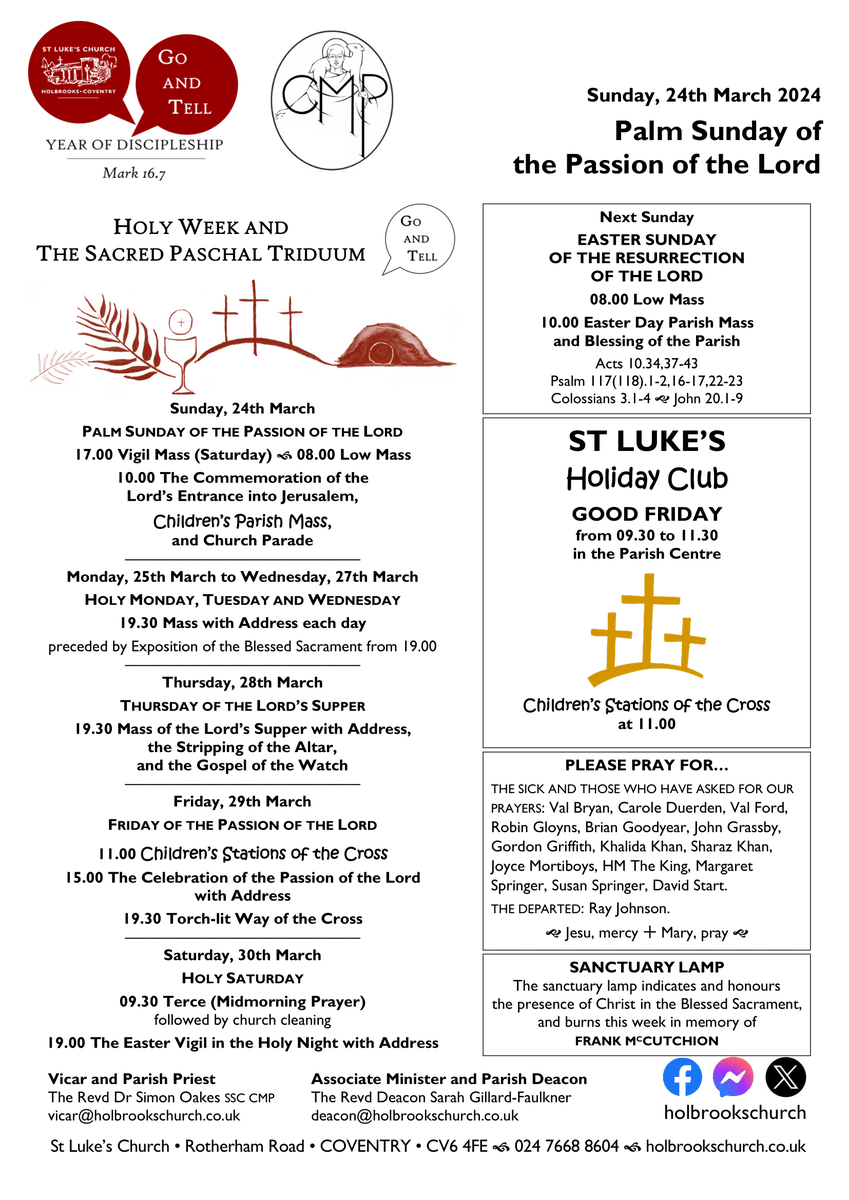 holbrookschurch's tweet photo. Sunday, 24th March and the week ahead @holbrookschurch. Full details of Holy Week are availble in the newsletter (https://t.co/u8PojEhBfc}, and on our website at https://t.co/uIDmMbOHs5. You are most welcome to join us for the Great Week of our salvation in Christ. https://t.co/j1QpPYKhOQ
