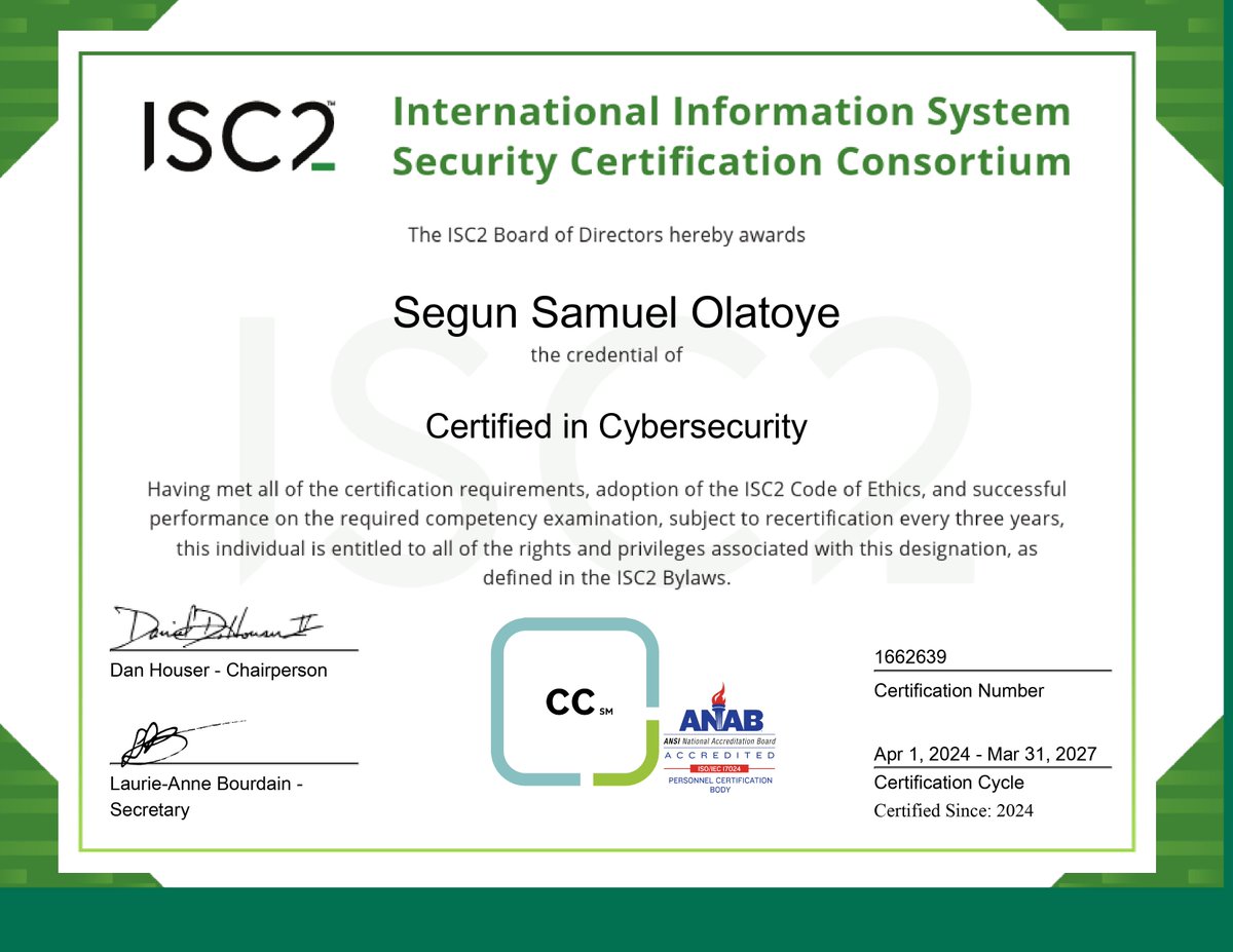 Now Certified cybersecurity professional and officially an ISC2 member 🙏🏿 @ireteeh