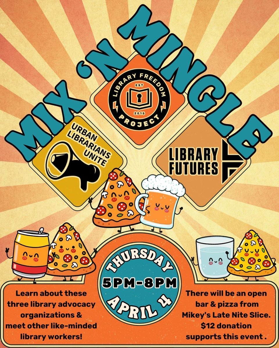 If you're going to the Public Library Association annual conference in Columbus, please come and mix 'n mingle with @LibraryFreedom @ULUNYC and @library_futures on Thursday April 4 from 5-8PM! eventbrite.com/e/mix-n-mingle…