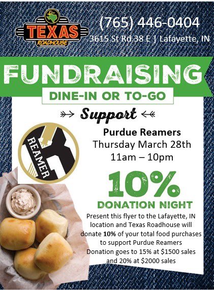 Come support the Reamer Club and enjoy some Legendary Food on Thursday, March 28 anytime between 11am to 10pm! When you dine in or carry out make sure to show this flyer to your server. The Boilermaker Special will be there from 5-8 PM! We appreciate your support!