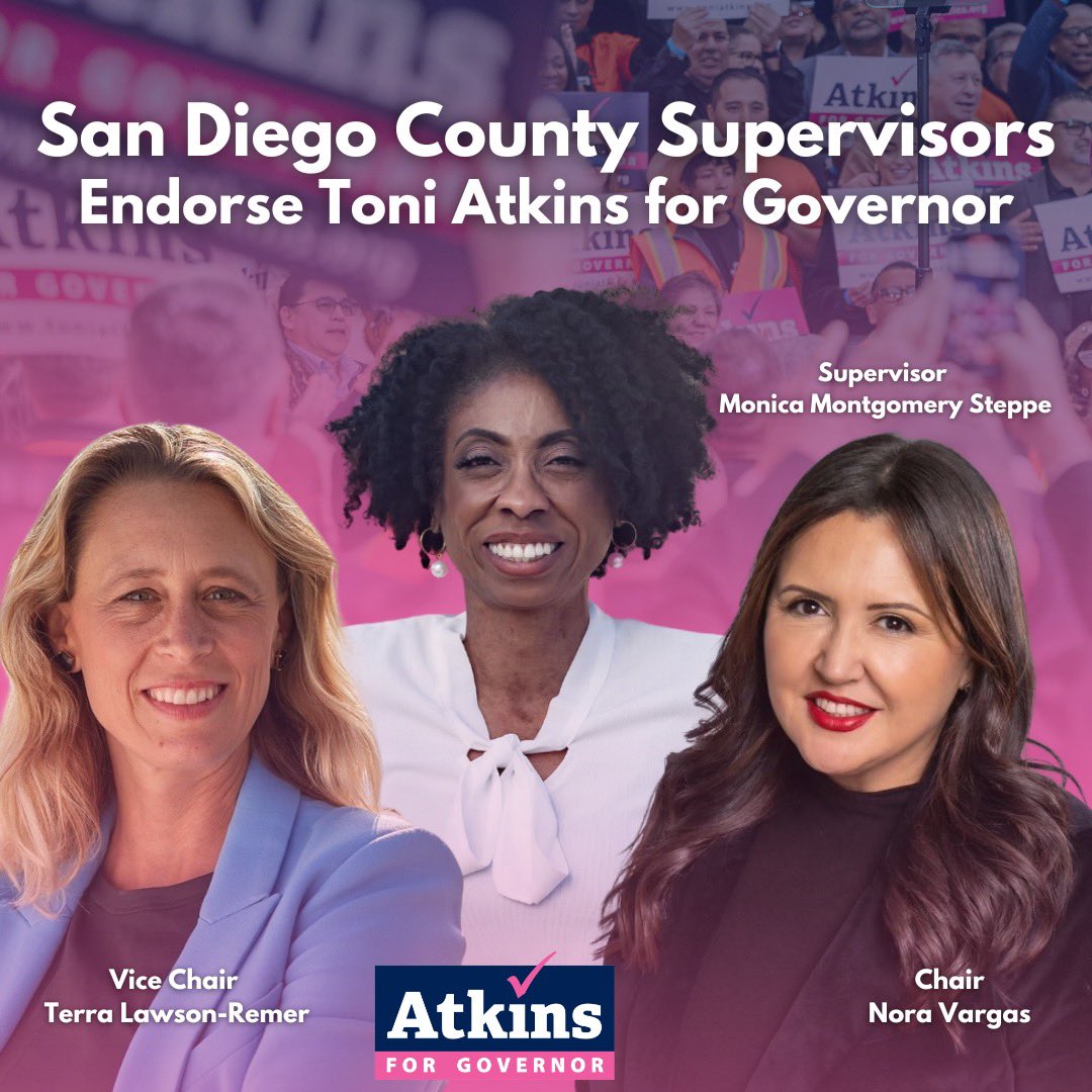 I’m honored to be endorsed by San Diego County Board of Supervisors Chair Nora Vargas, Vice Chair @LawsonRemer, and Supervisor @Monica4SanDiego! Thank you to these incredible San Diego leaders for your support!