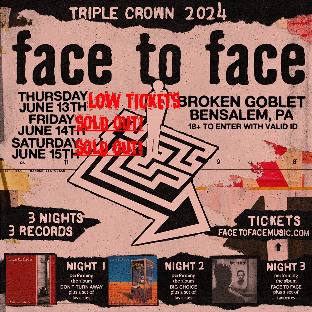 Two nights sold out and very limited number of tickets remain for night one @BrokenGobletPA facetofacemusic.com