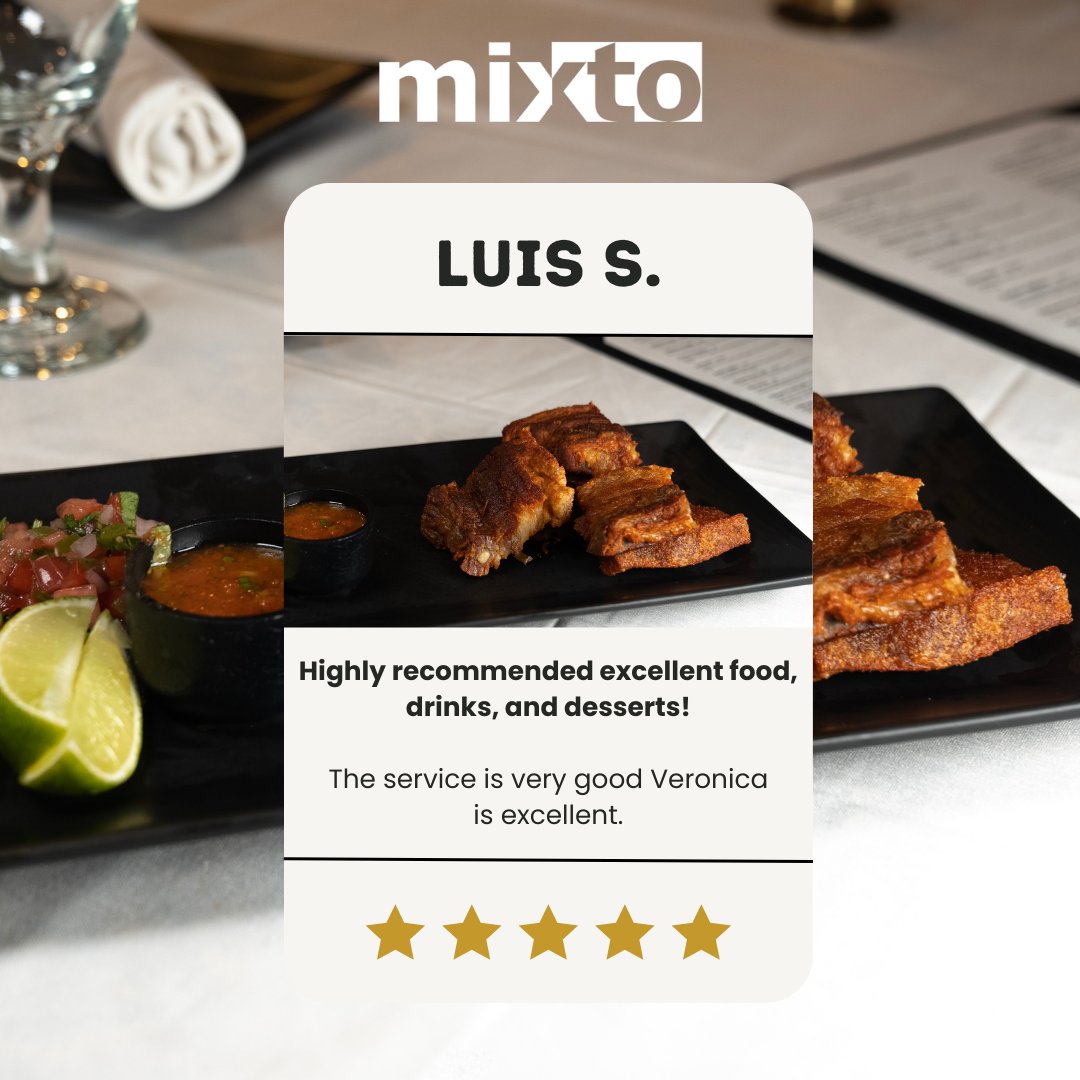 🌟🌟🌟🌟🌟 Our community ROCKS! 🙌 Thanks to you, Mixto Restaurant is buzzing with positive vibes and 5-star reviews ⭐️

Tag us with #mixtoreviewand let’s keep those 5-star reviews coming in! 💫

#restaurantreview #restaurantreviews #greatreviews #mixtorestaurante