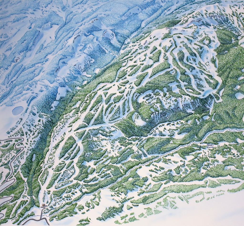 Here's a trail map painted in stages from my big backyard here in Montana. I first painted this map of Eglise Mountain for the illustrious @YellowstoneClub in 2018. I later returned to this painting and added 5 runs in the top right corner. Have any of you skied here?