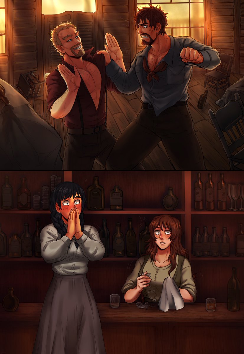 Askeladd and Einar getting in a playful tussle in Camilla's saloon. Cam and Shouko are both in a bit of shock at the sight before their eyes 😳 Many thanks to @bongwater777 for doing this Wild West AU commission 🤠💕 #VINLAND_SAGA #ocxcanon