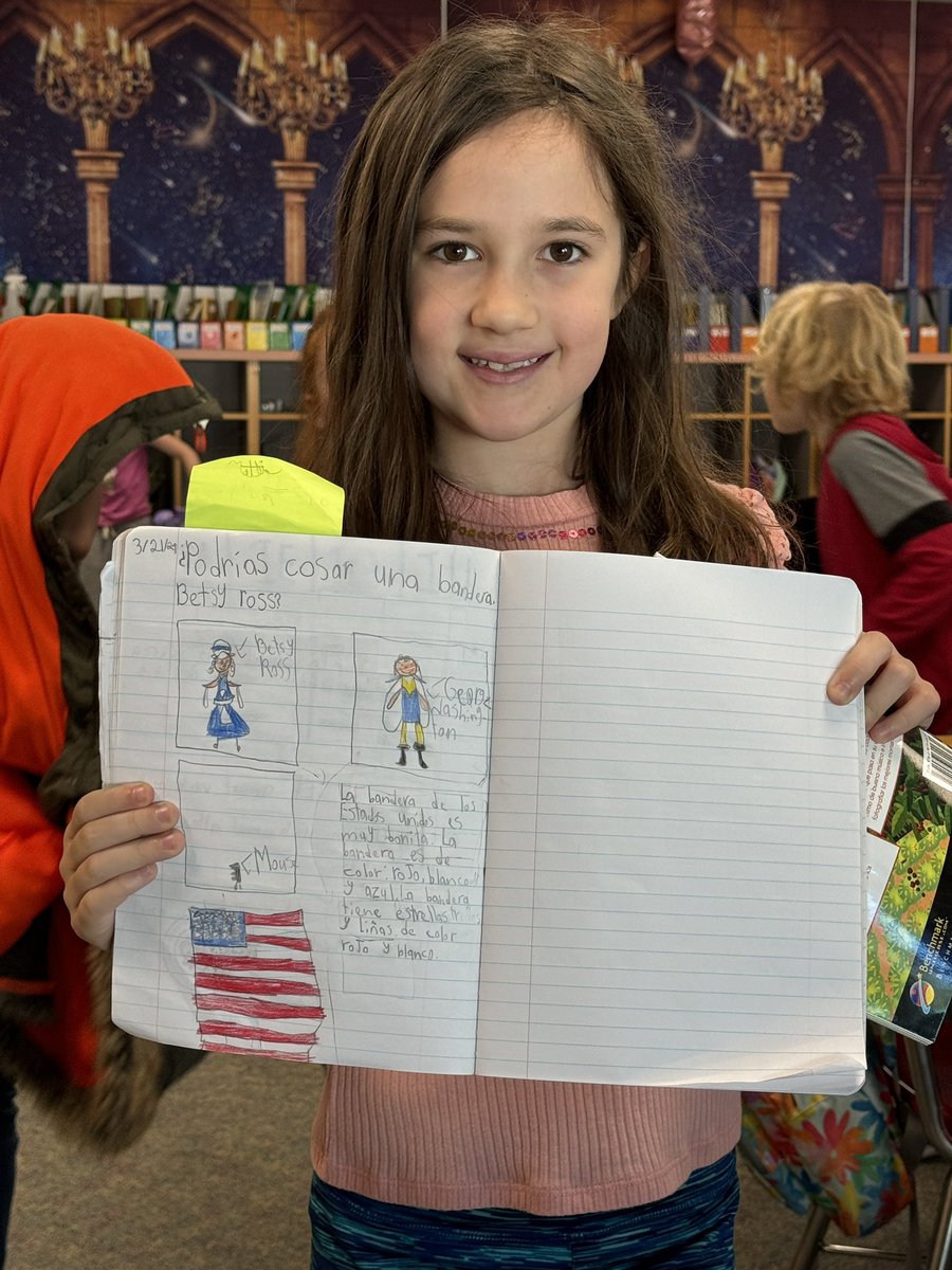 FelyJpg's tweet photo. Learning about the history of the American Flag in Spanish🇺🇸🇺🇸🇺🇸 @HodgeRoadES @ParticipateLrng #Unitingourworld https://t.co/FHImpCE09d