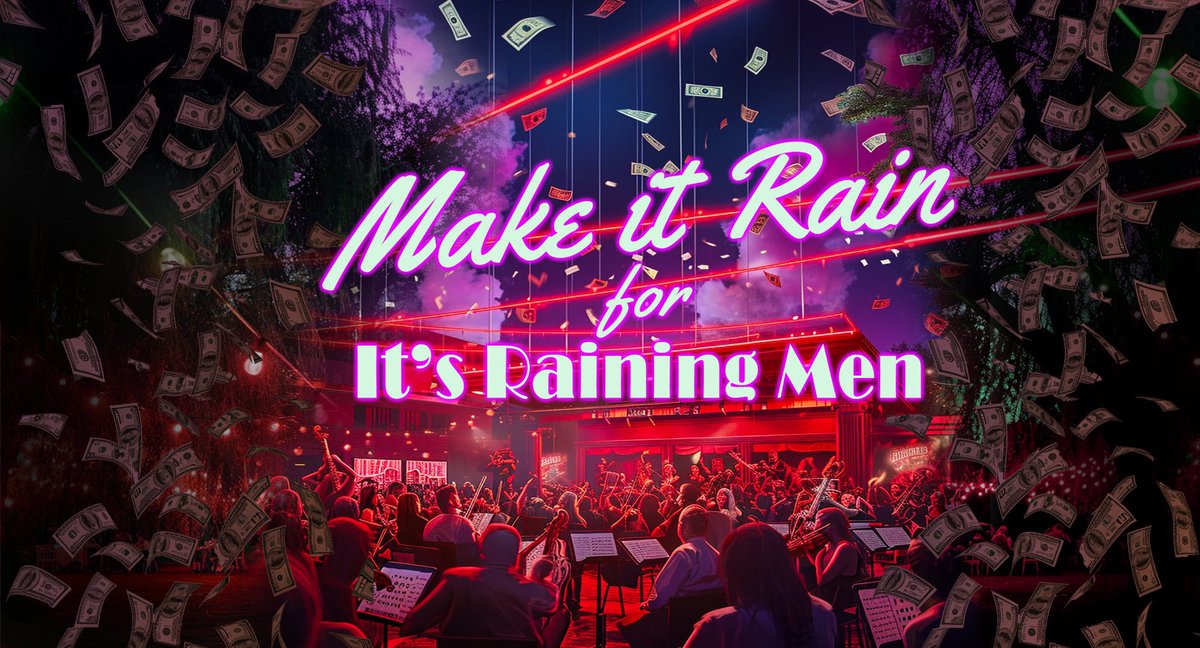 DenverRockOrch's tweet photo. 🚨Setlist Spoiler Alert🚨 We’ve been working hard on an arrangement for It’s Raining Men for the upcoming show! Licensing fees for this song weren’t cheap, so we’re hoping you - our adoring audience - will help us offset the cost: https://t.co/B49w79jAqO https://t.co/qWMPftPmQc