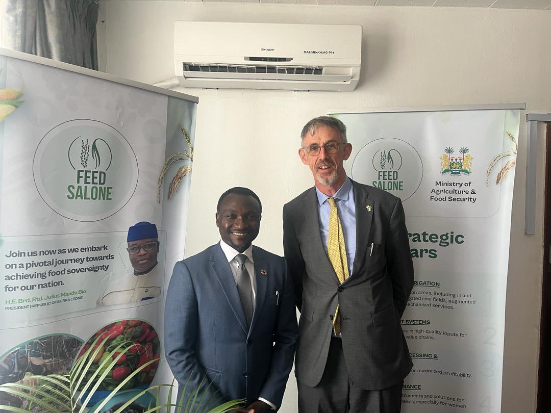 A great meeting today with Minister of Agriculture and Food Security, Henry Kpaka @hmkpaka Brilliant to hear of progress to date with Feed Salone, and to discuss how 🇮🇪 can best contribute to transforming agricultural systems in 🇸🇱