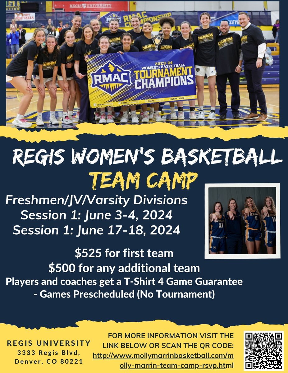 Spring is finally here which means camp season is getting near! Join us at Regis for one of the premier Team Camps in Colorado! Sign your team up today at: mollymarrinbasketball.com/high-school-te…
