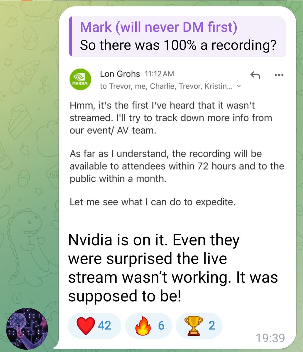 TheRealD0c's tweet image. 🚨Update on the $RNDR Nvidia GTC Presentation!

Apparently it was Nvidia's fault that there was no live stream.

The video and more details about the $RENDER presentation and roadmap will be released next week!

Follow me for all the upcoming bullish details!