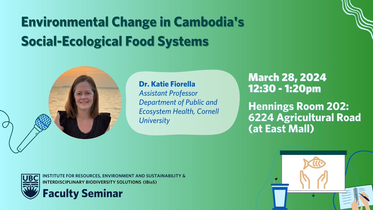 In our next Seminar cohosted w/ <a href="/ibiosprogram/">Interdisciplinary Biodiversity Solutions</a>, <a href="/katiefiorella/">Katie Fiorella</a> will discuss Cambodia's social-ecological food systems, and examine how rapid changes in these systems are affecting the people who live and work within them.

📅 Next Thurs 12:30pm 
🔗 ires.ubc.ca/march-28-2024-…