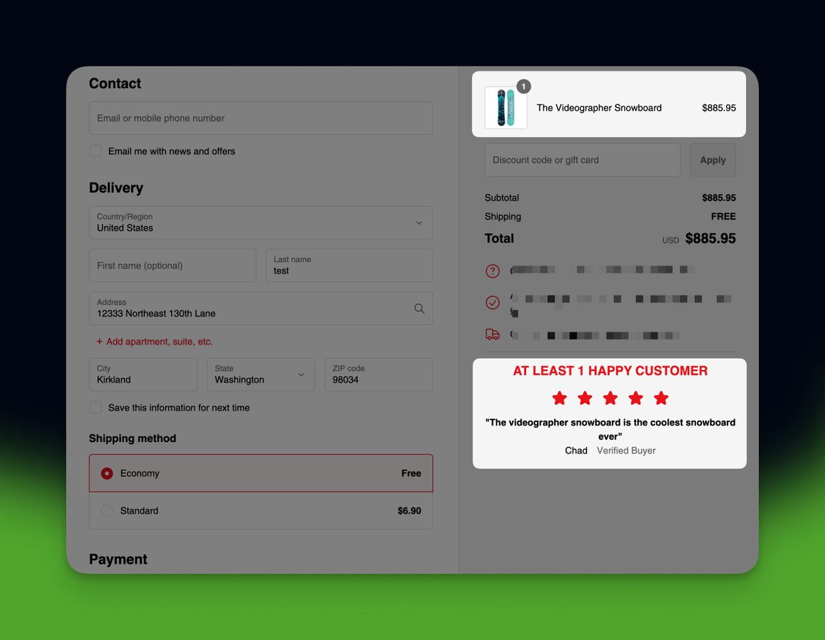 austriker27's tweet image. Been going deep on Shopify Checkout UI extensions for a client  - this feature renders a customer review quote dynamically based on cart products.

Checkout UI is pretty awesome and docs are good but it feels VERY much like uncharted waters 🛳️

#freelance #shopifydeveloper