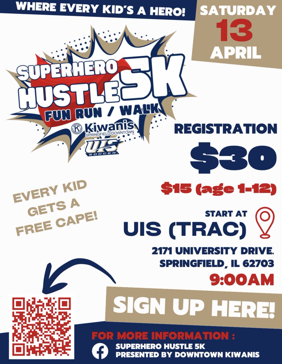 The upcoming Superhero Hustle 5K presented by Kiwanis Club of Springfield-Downtown and Springfield Clinic is coming up on Saturday, April 13th! Sign up today or sponsor a child: ow.ly/g91G50QZ8We