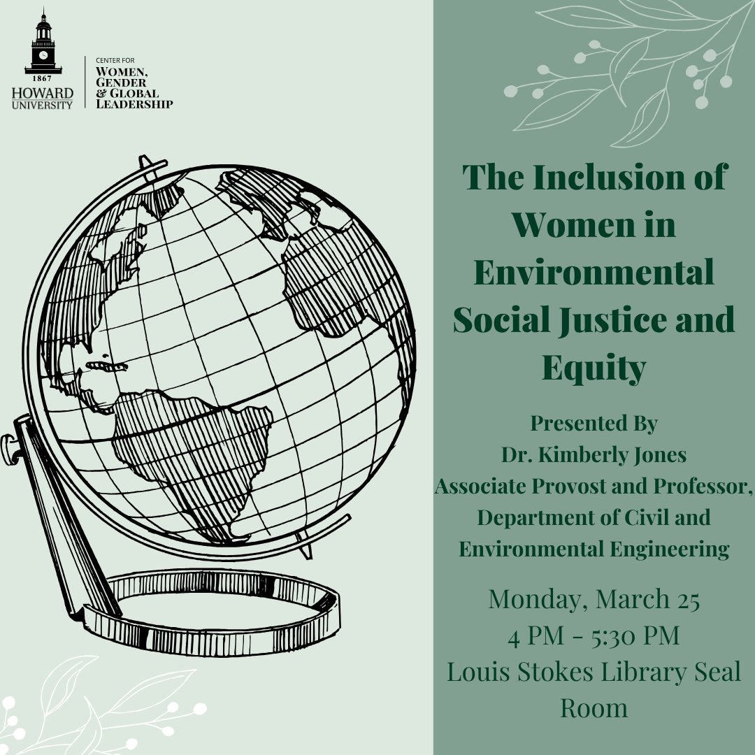 Join the Center for a discussion with Dr. Kimberly Jones on The Inclusion of Women in Environmental Social Justice and Equity. The panel will be on March 25th in the Louis Stokes Library Seal Room from 4-5:30 PM. #womeninscience #environmentalsocialjustice