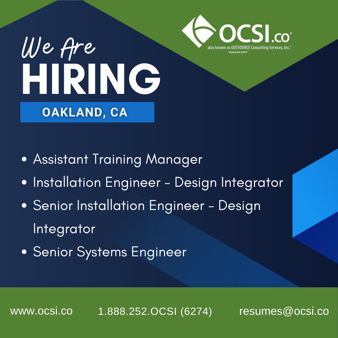 #JobOpportunity! Dive into this exciting opportunity and apply now on our website: ocsi.co/job-seekers. Your next career move is just a click away!
#OCSIcoJobs #hiring #OaklandJobs #RailJobs #jobsinrail #systemsengineer #electricalengineeringjobs #engineeringjobs #jobsearch