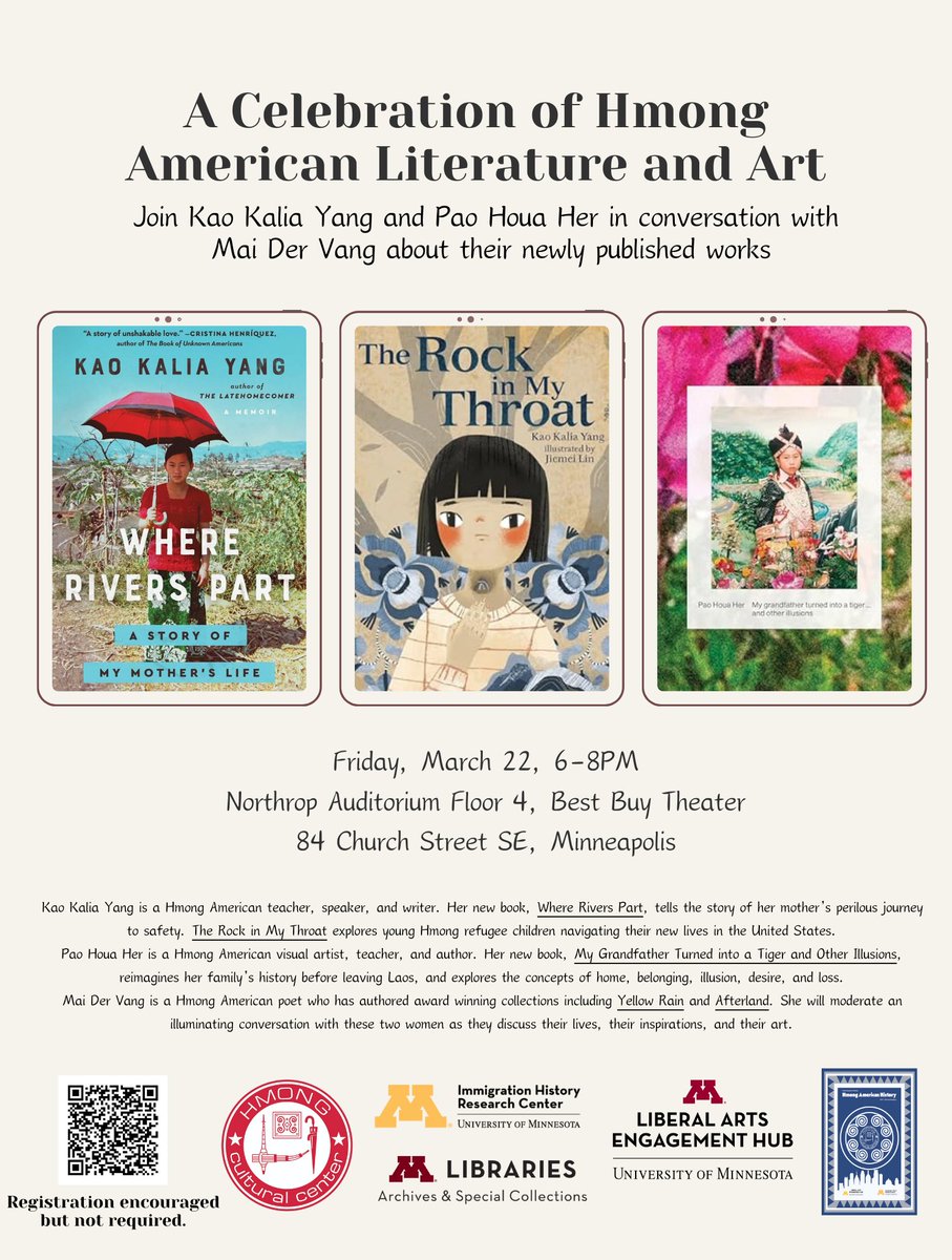 A storm is in the air but tomorrow night, I plan to be @UMNews with @maider_vang and Pao Houa Her talking about books and images and STORIES. Come join us for this special @UMN_IHRC sponsored talk.