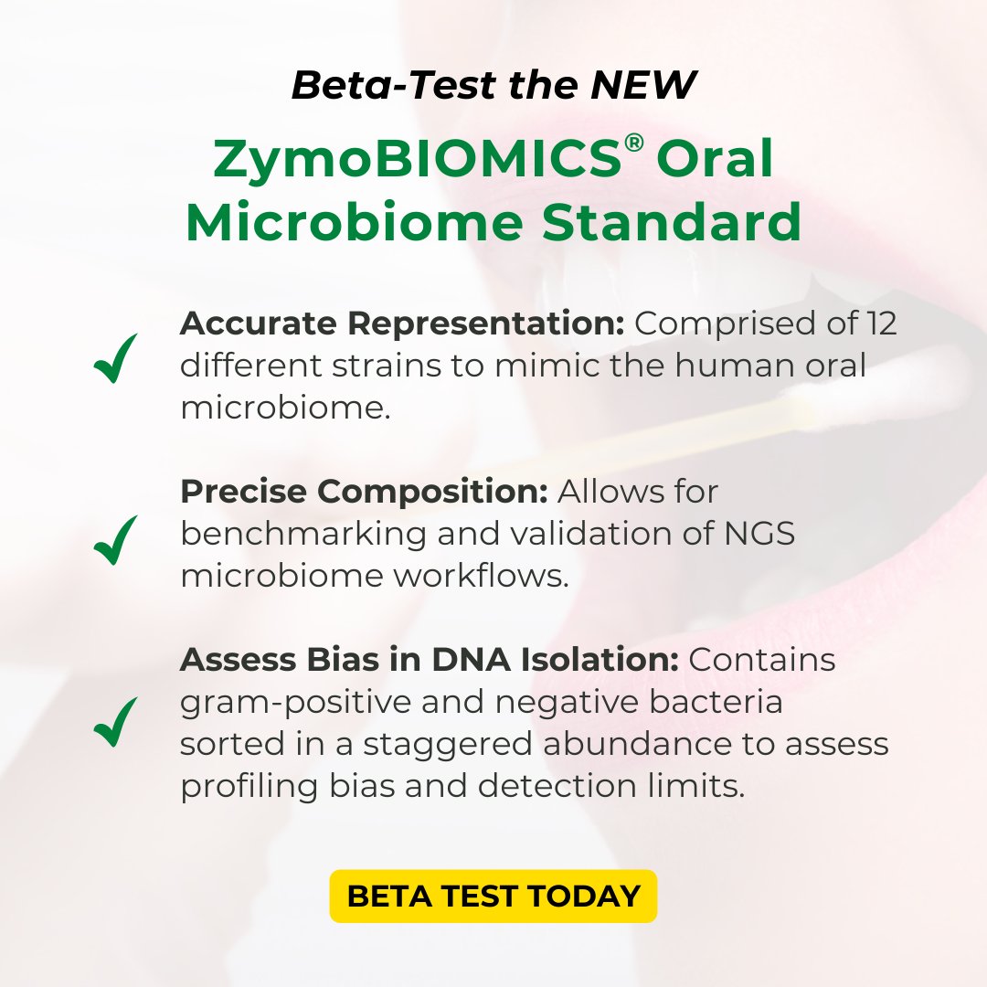 ZymoResearch's tweet photo. You are invited to beta-test the new ZymoBIOMICS Oral Microbiome Standard! Learn More: https://t.co/a5cYpoesR8

#OralMicrobiome #Microbiome https://t.co/5MK5nX9ebo