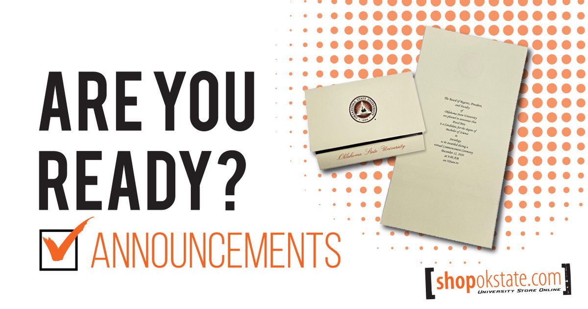 Need your graduation announcements quickly? The University Store prints our announcements in-house and typically ship within two business days! Visit the link below to order yours! 🎓 okla.st/4anhKNl #okstate #okstate24