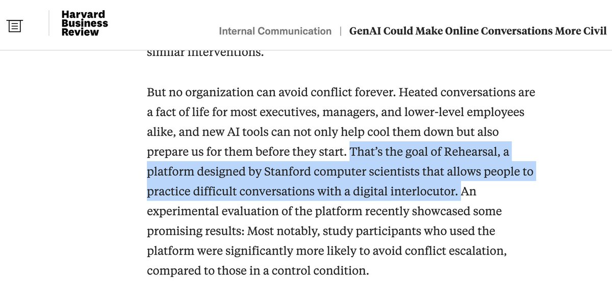 *Rehearsal* got mentioned as an example of using AI to help conflict resolution🚀 Thanks @chris_bail for the shout out 😀