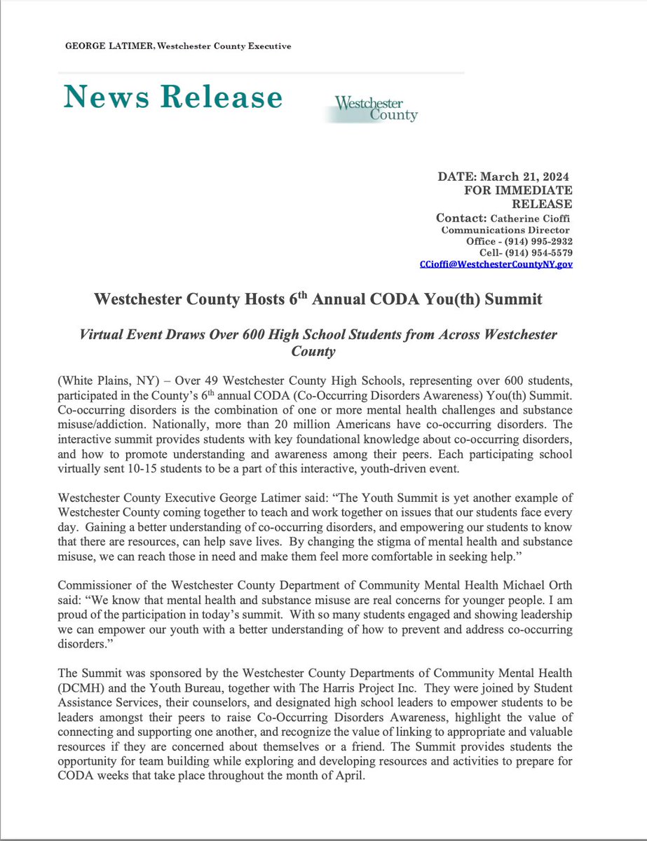 theharrispro's tweet photo. Thank you @westchestergov @WestchesterDCMH @WCYouthBureau for your unwavering support! From prevention to treatment to recovery you have improved outcomes for so many with, or at risk of developing, co-occurring mental health and substance use disorders #CODAconnects #BeTheLink https://t.co/VwAGR4Z6F1