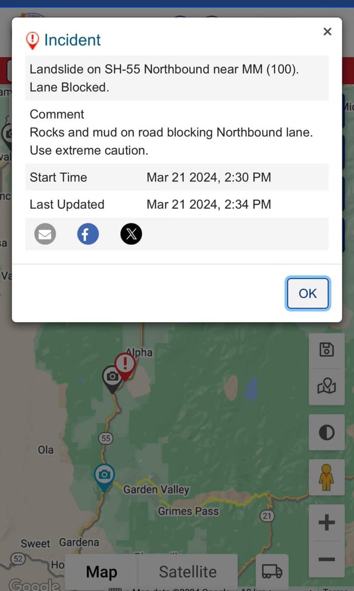 YellowPineIdaho's tweet photo. Landslide on 55 north of Smiths Ferry. https://t.co/NEbUSURdyg