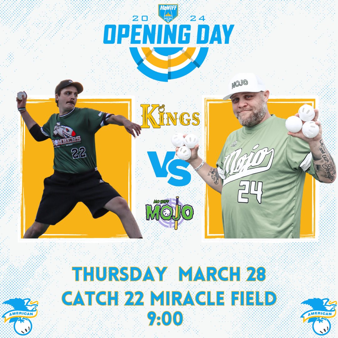 🚨 ONE WEEK 🚨

These 4 divisional match-ups will take place opening day at Catch 22 Miracle Field just one week from today! 

#mowiff #wiffleball #season4 #openingday #oneweek