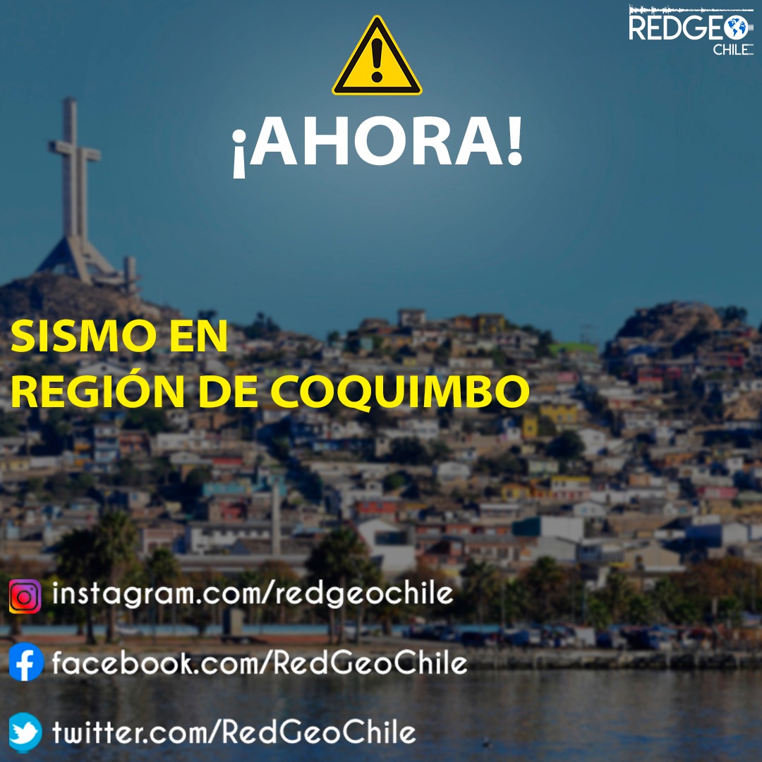 RedGeoChile's tweet photo. AHORA ⚠️🟠 Sismo moderado se registra en la región de #Coquimbo.

Mantén la calma. En breve mayor información. https://t.co/TNz7xCpgWc