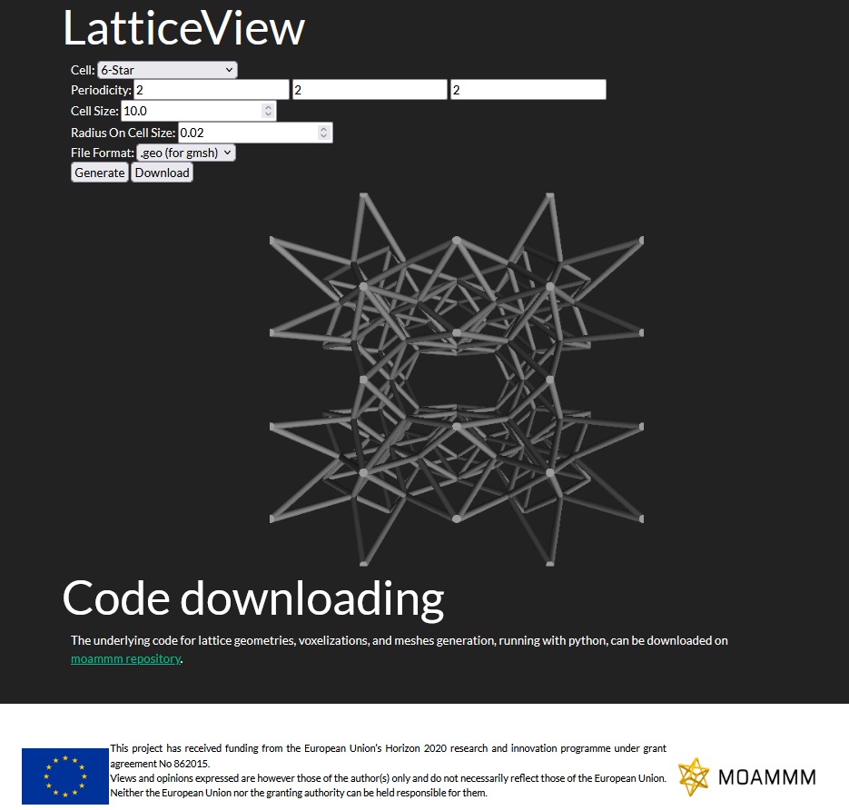 MOAMMM_eu's tweet photo. We have developed an open-access code https://t.co/DLK24jZ4Ig ) to generate volume elements of lattice structures.

You can try the web-interface on https://t.co/w7dyQcnUT1
@CORDIS_EU @MOAMMM_eu @HorizonEU @H2020_Funding https://t.co/3GZ4xSIJoD