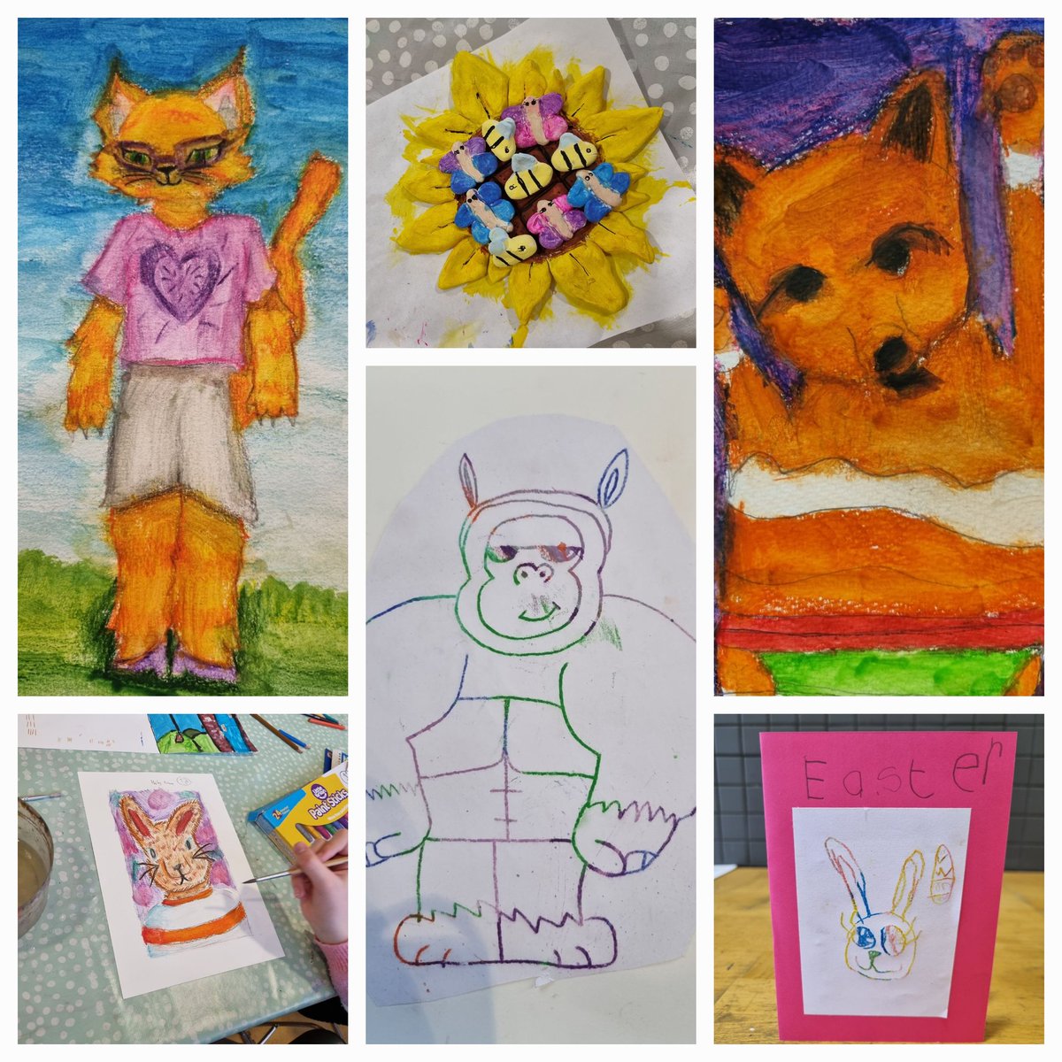 Doodleboxstudio's tweet photo. It's the last week of term, we're typing up loose ends, finishing art for the exhibition and having fun with oil pastel print/drawings. https://t.co/qDI8j6m2i0
