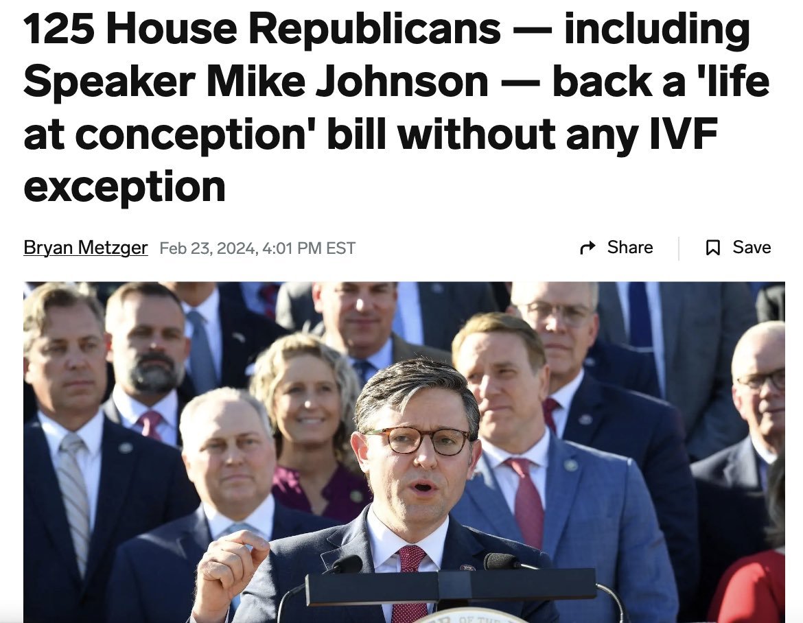 Republicans say they don't want to ban IVF but THEY DEFINITELY WANT TO BAN IVF BECAUSE THEY KEEP INTRODUCING BILLS TO BAN IVF.