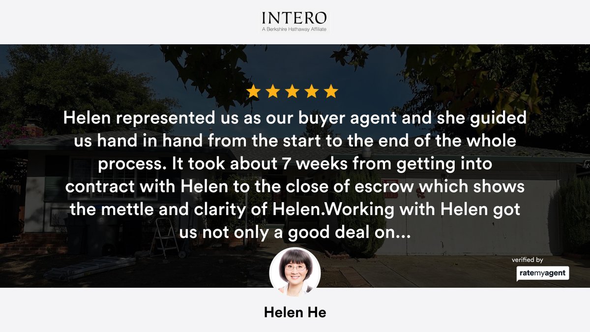 helenqhe's tweet image. My latest RateMyAgent review in San Jose.
 01720584
rma.reviews/FliMdq24x3Ne

...
#ratemyagent #realestate #Intero