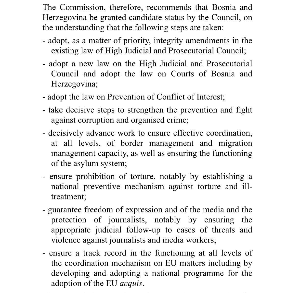 The #EUCO linked 🇧🇦's next 🇪🇺 accession step with implementation of “all relevant #steps set out in the #Commission's #recommendation of 12 October 2022.”

This means: the 14 key priorities from 2019 - developed to delay the process - have de facto been suspended.

The 8 steps👇