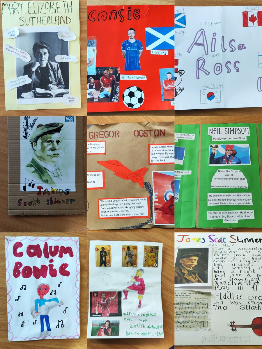 Learning all about our local #Banchory heroes and heroines in P2/3.
#MaryElizabethSutherland 🎓
#AndrewConsidine ⚽
#AilsaRoss 📝
#JamesScottSkinner 🎻
#GregorOgston ⚡
#NeilSimpson ⛷️
#CalumBowie 🎶